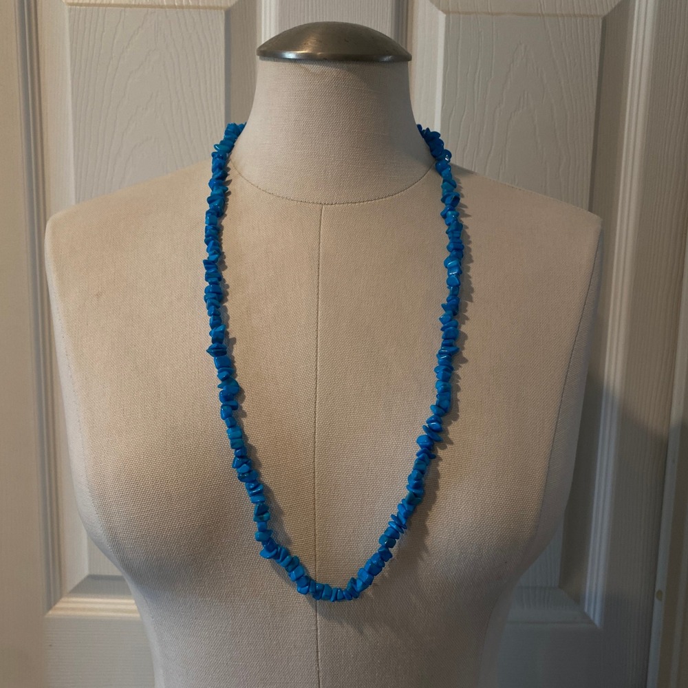 Blue Turquoise Chip Stone Necklace Beaded Statement Jewelry Fashion Accessory